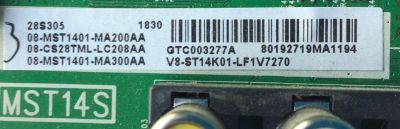 MAIN PARA TV TCL / NUMERO DE PARTE 08-CS28TML-LC208AA / 40-MST14S-MAD2HG / 08-MST1401-MA200AA / 08-MST1401-MA300AA / V8-ST14K01-LF1V7270 / GTC003277A / PANEL LVW275ND1L CJ9W00 / PANEL ST2751A01-8 VER.2.3 / MODELO 28S305	 - Imagen 3